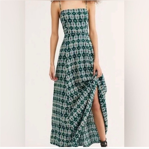 Free People Milania Maxi Dress Size 10 Green Open Back Boho Bohemian Geometric - Picture 3 of 12